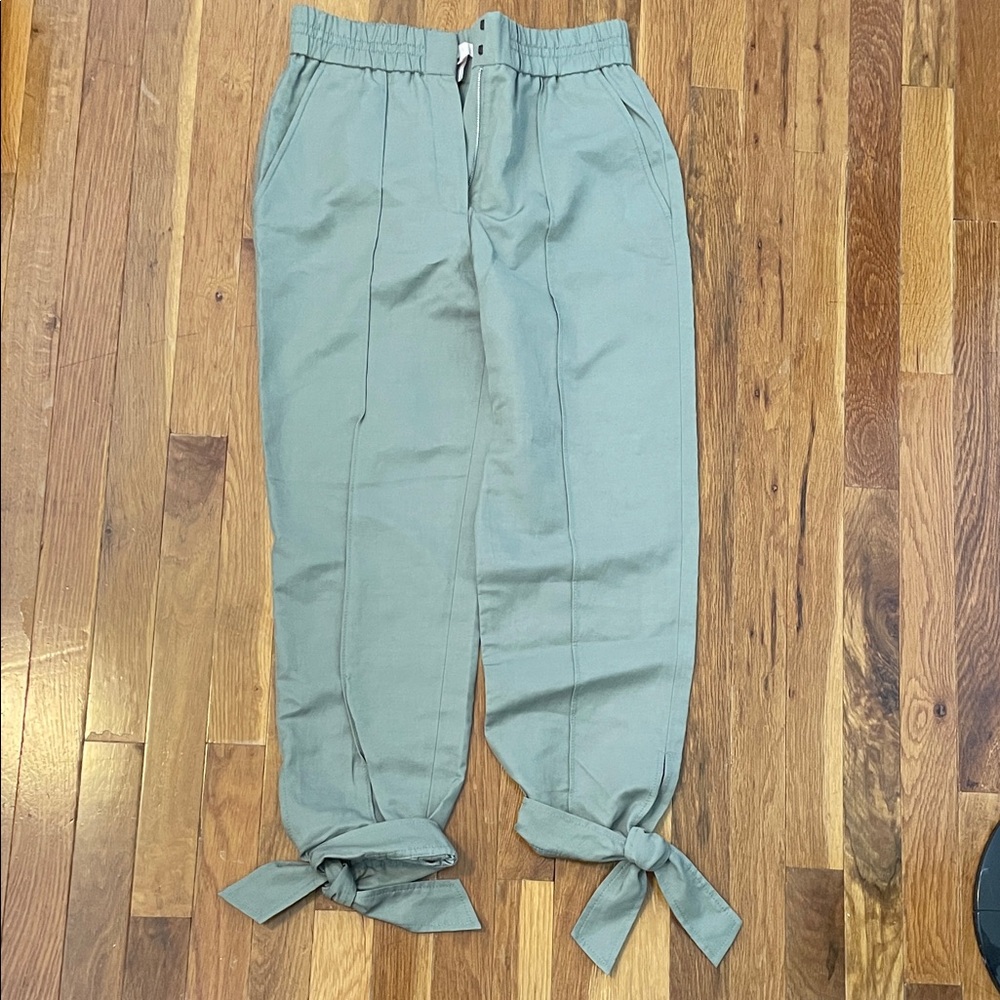 Rebecca Taylor Sage Green Tapered Bow Tied Hook and Eye Zipped Pants